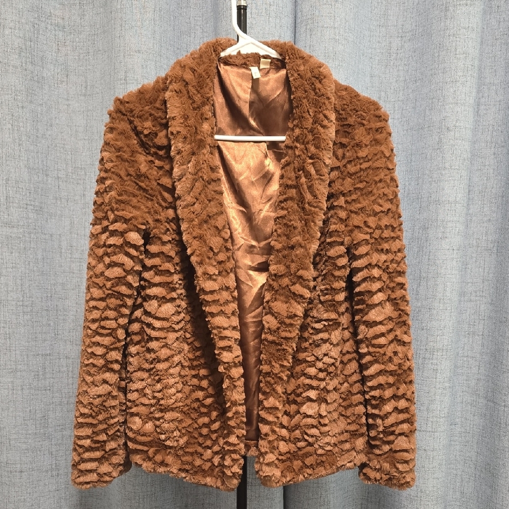 Frenchi Snuggly, chic Tan Teddy Jacket Size small